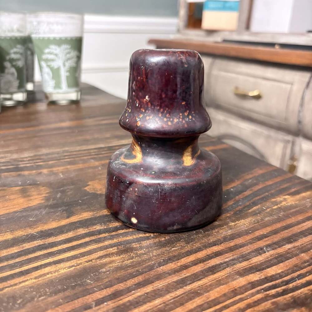 Vintage Brown Drip Porcelain Ceramic Electric Insulator - ,